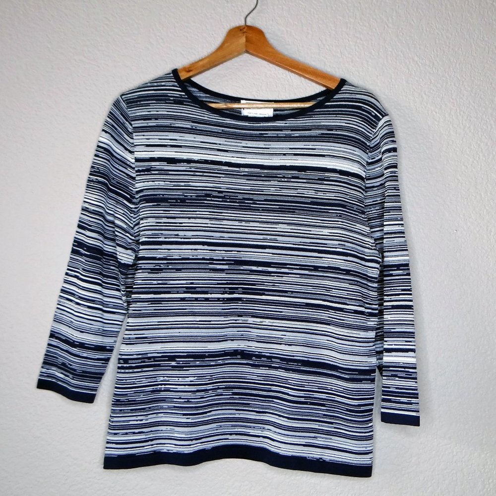 Pendleton Classic Navy Blue & Gray Striped Knit Top Size XL Women's